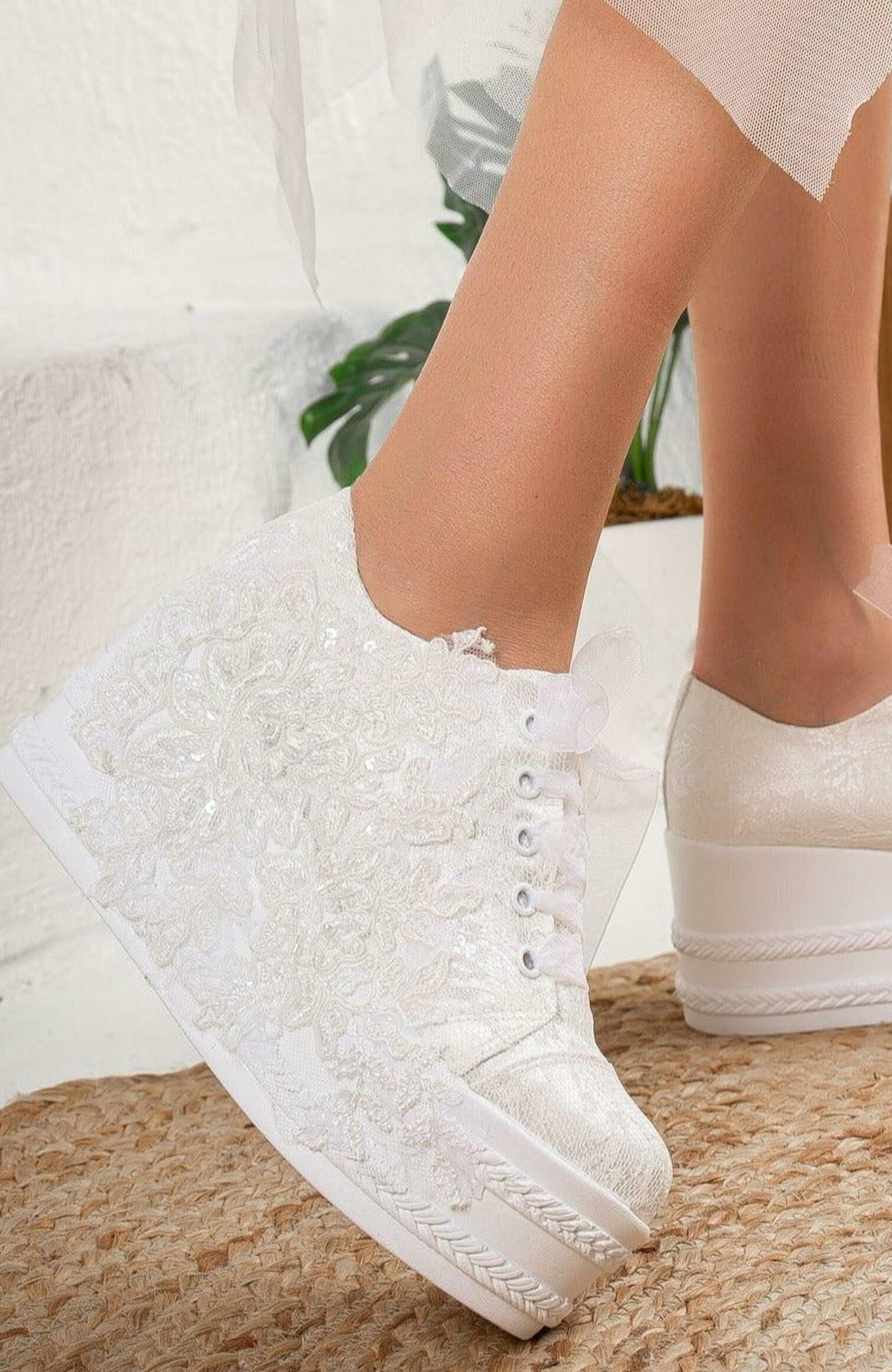 Forever & Always Shoes Claudine Lace Bridal Platform Sneakers, Alternate, color, Ivory