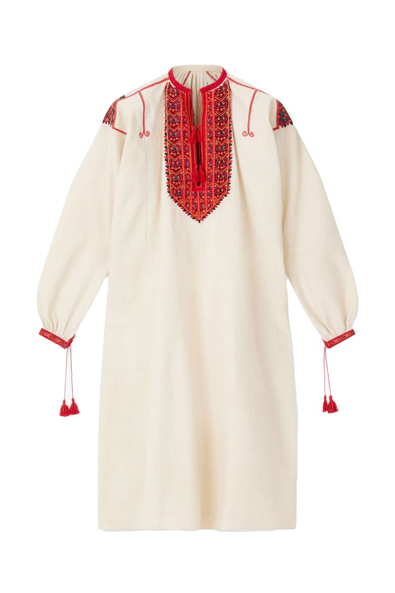 Afra Embroidered Cotton Caftan Dress, Main, color, Ecru