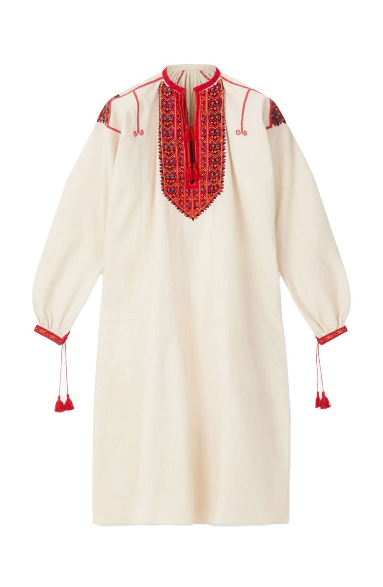 Fortela Afra Embroidered Cotton Caftan Dress, Main, color, Ecru