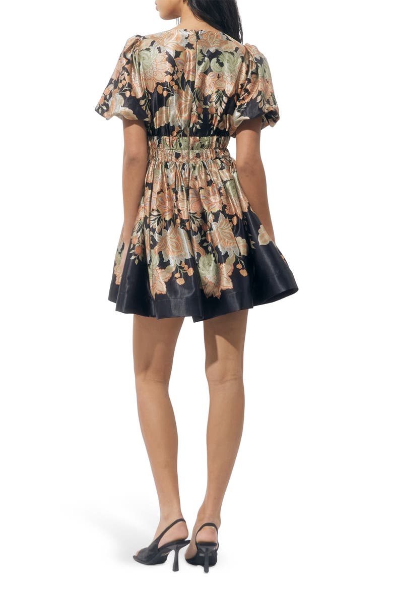 Koi Print Puff Sleeve Dress, Alternate, color, BLACK/ GOLD