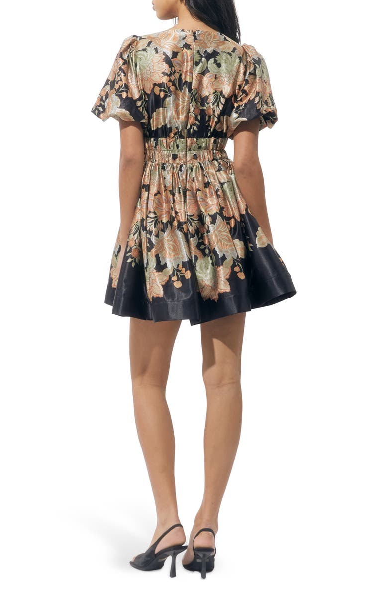Adelyn Rae Koi Print Puff Sleeve Dress, Alternate, color, Black/ Gold