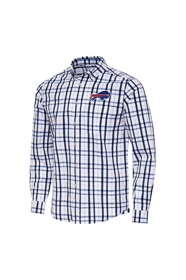 Men's Antigua Navy/Gray Buffalo Bills Tending Woven Tri-Blend Long Sleeve Button-Down Shirt, Main, color, Navy