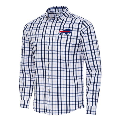 Antigua Navy/gray Buffalo Bills Tending Woven Tri-blend Long Sleeve Button-down Shirt