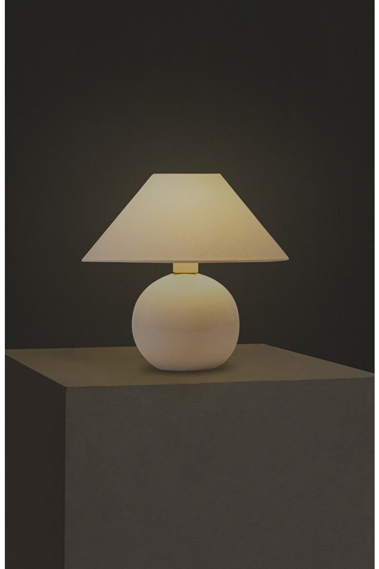 Fiona 11" Round Ceramic Coastal LED Bedside Table Lamp with Classic Empire Shade, Alternate, color, Cream