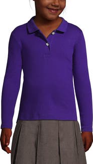 Lands' End School Uniform Girls Long Sleeve Feminine Fit Interlock Polo Shirt