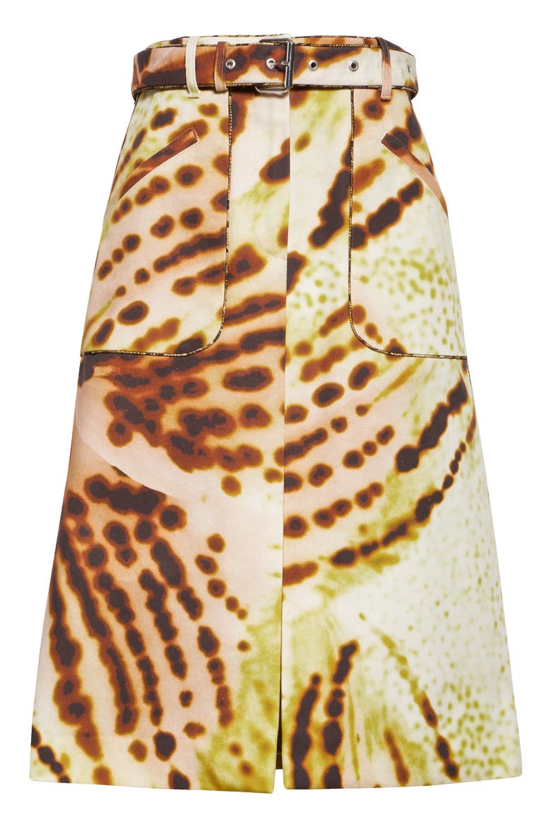 Sheraz Leopard Orchid Print Belted Midi Skirt, Alternate, color, OLIVE