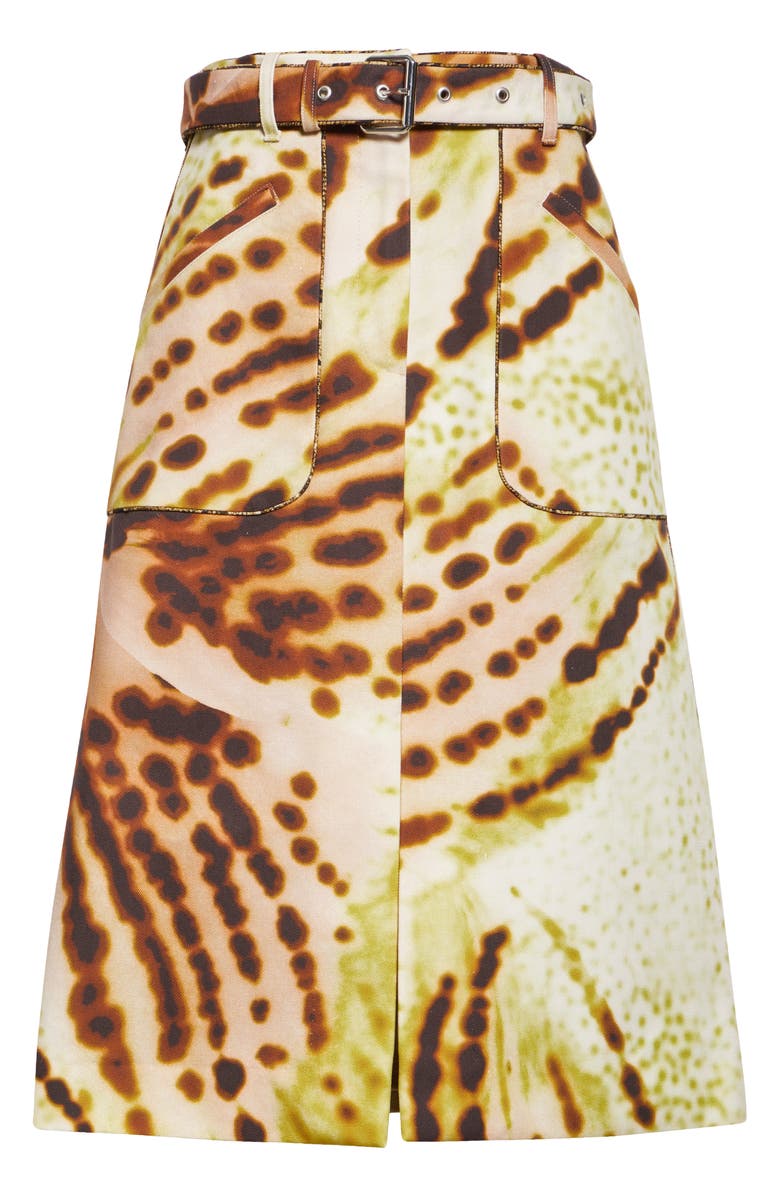 Dries Van Noten Sheraz Leopard Orchid Print Belted Midi Skirt, Alternate, color, Olive