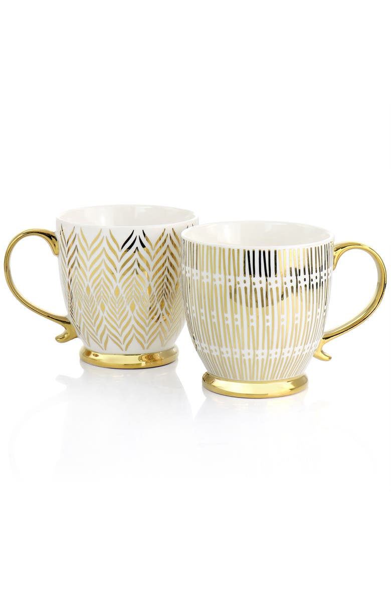 Gibson Home Gold Finch 4 Piece 16.7oz Electroplated Fine Ceramic Mug Set, Alternate, color, White
