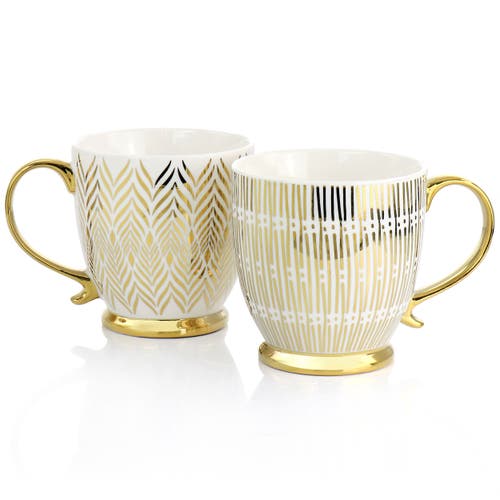 Gibson Home Gold Finch 4 Piece 16.7oz Electroplated Fine Ceramic Mug Set In Gold