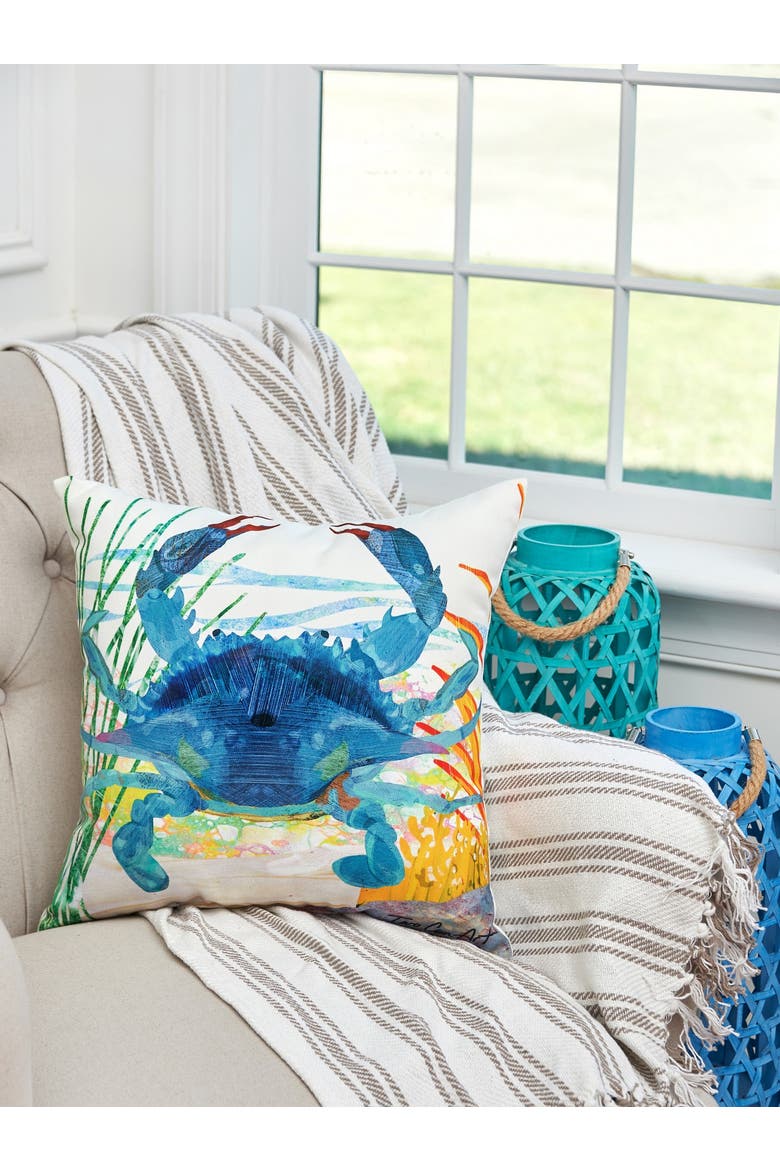 Blue Crab HD Printed Indoor/Outdoor Accent Throw Pillow 18" x 18", Alternate, color, Blue