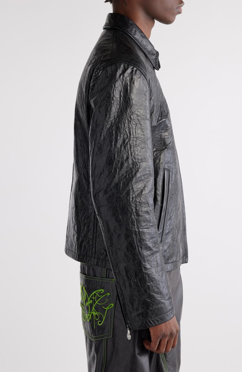 Acne Studios Crinkled Lambskin Leather Jacket, Alternate, color, Black
