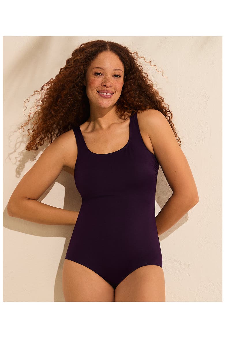 D-Cup Chlorine Resistant Scoop Neck Soft Cup Tugless Sporty One Piece Swimsuit Print, Alternate, color, Blackberry