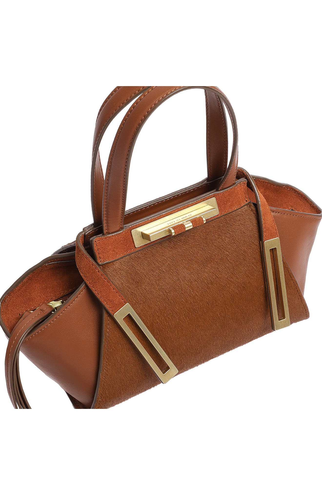 Crosby Small Leather & Haircalf Satchel, Alternate, color, SADDLE