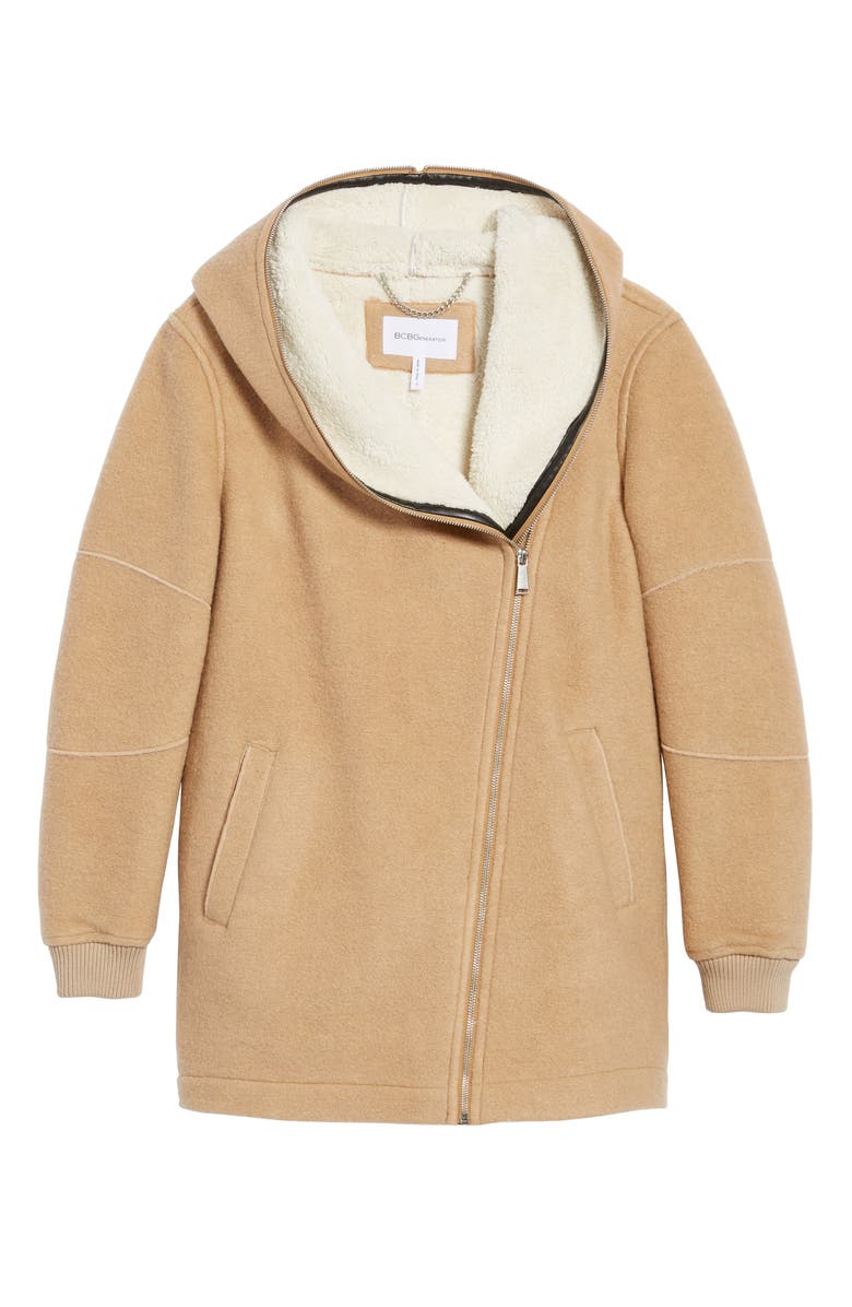 BCBGeneration Asymmetrical Hooded Wool Blend Coat, Alternate, color,