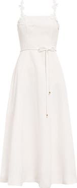Ever New Rosette Floral Appliqué Linen Blend Fit & Flare Dress