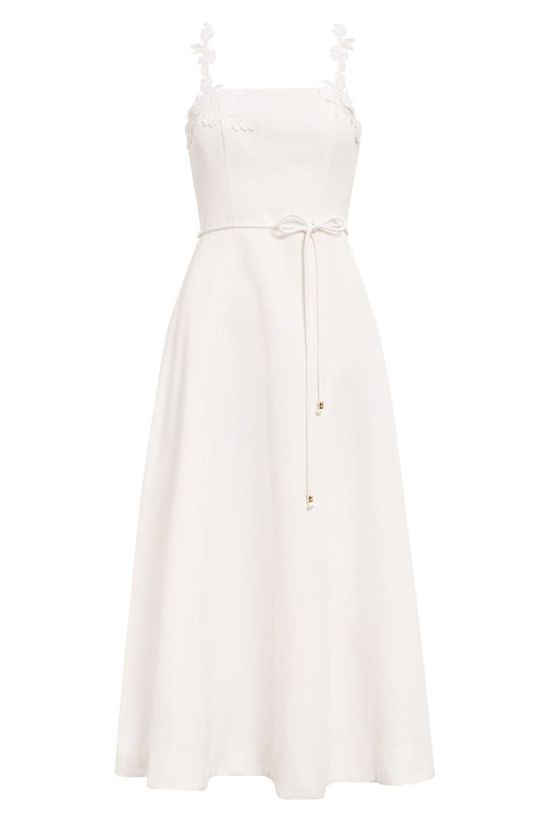white linen fit and flare dress Women's 100% European Linen Fit & Flare Midi Dress in White, Size XL by Quince