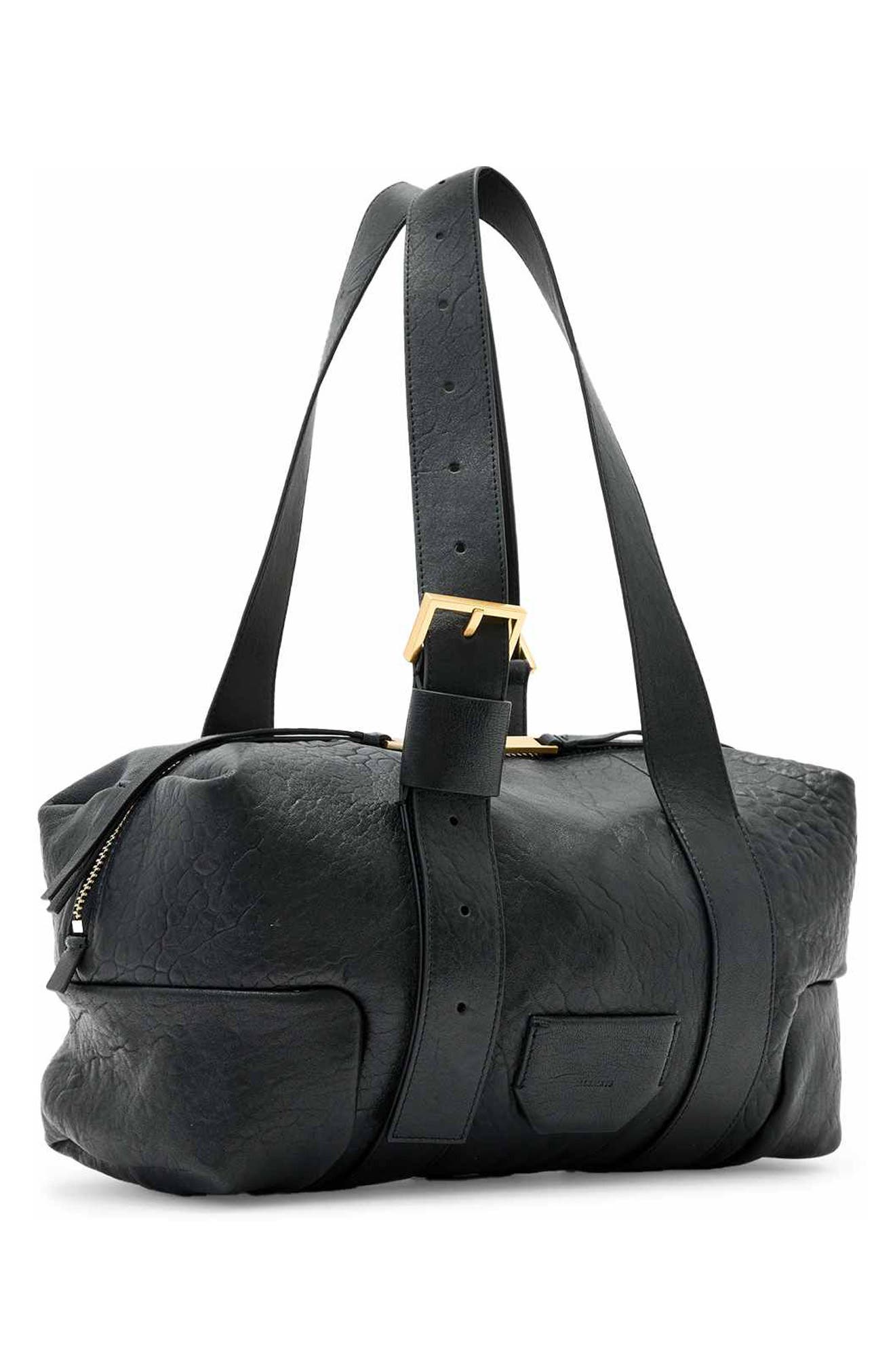 AllSaints Ares Grain Leather Shoulder Bag, Alternate, color, Black