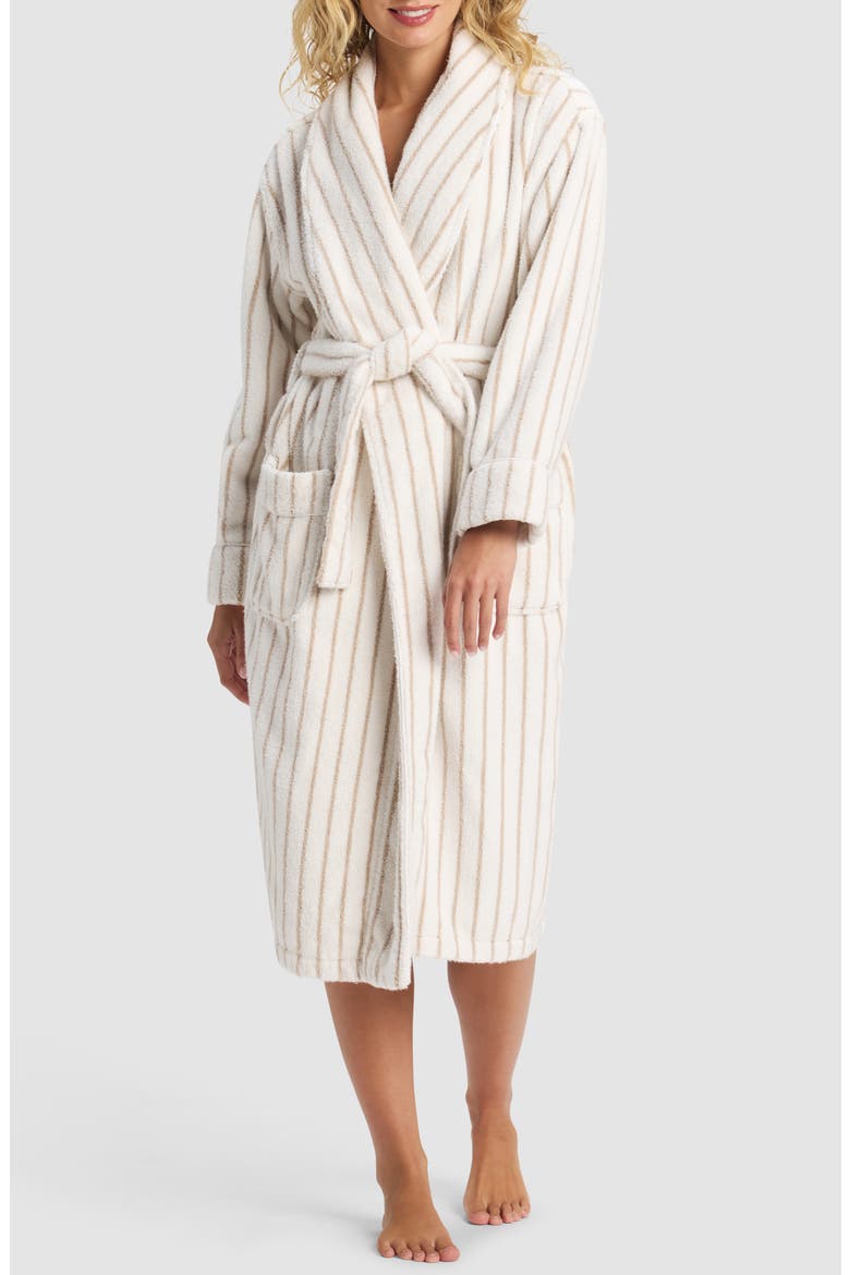 Striped Luxe Bath Robe, Main, color, SAND/ SEASHELL