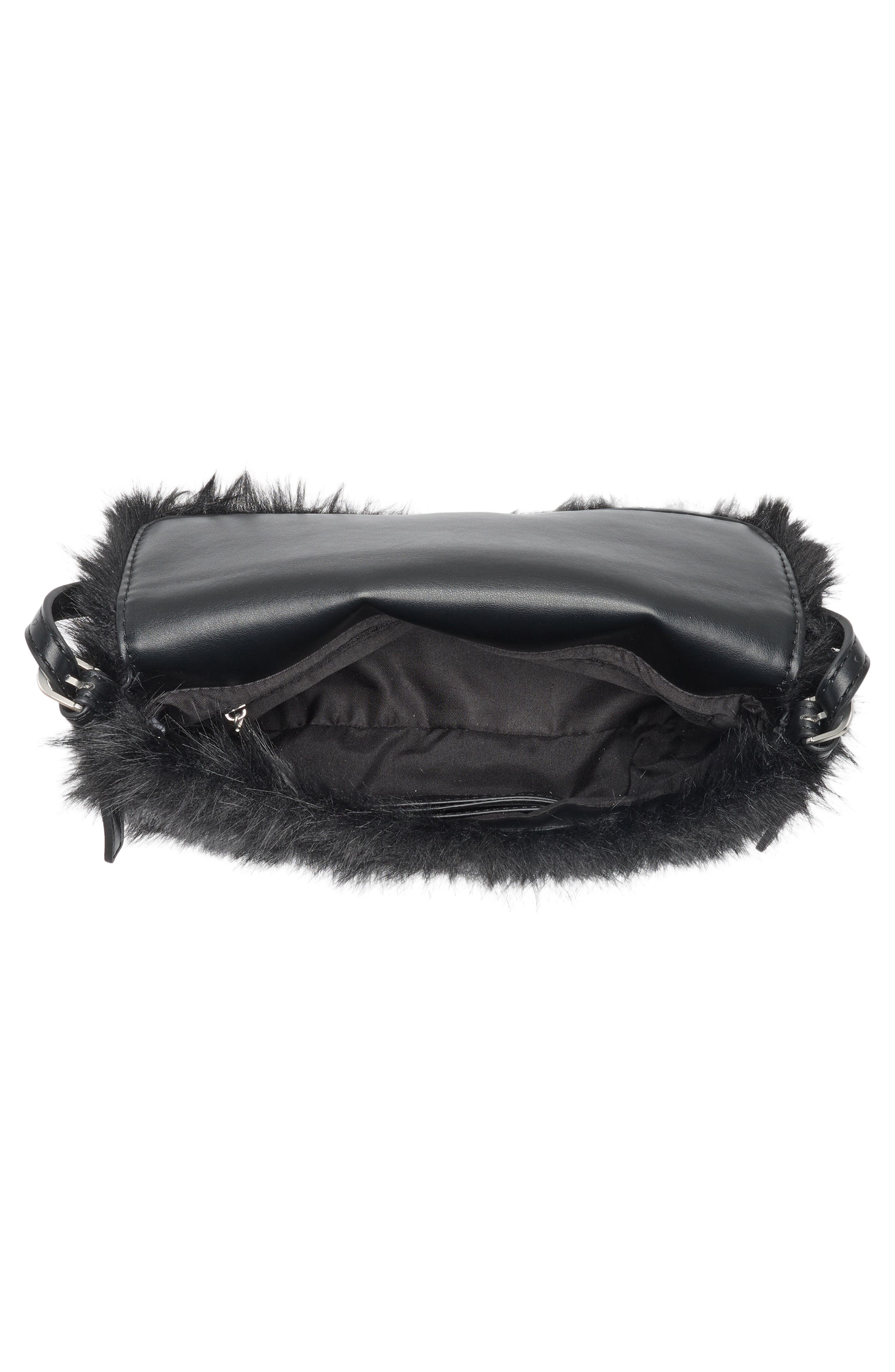 BCBG Faux Fur Buckle Shoulder Bag, Alternate, color, Black