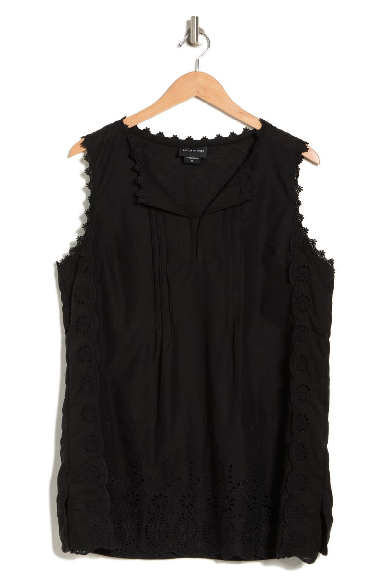 Forgotten Grace Sleeveless Pintuck Eyelet Trim Tunic, Alternate, color, Black