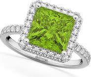 ALLUREZ Princess Halo Peridot & Diamond Engagement Ring 14K Gold
