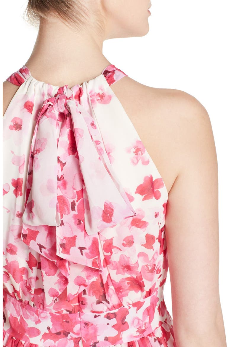 Print Pleated Chiffon Maxi Dress, Alternate, color, PINK/ IVORY