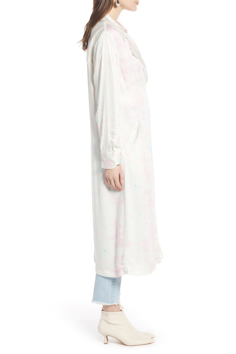Satin Trench Coat (Nordstrom Exclusive), Alternate, color, PINK CHIFFON TIE DYE