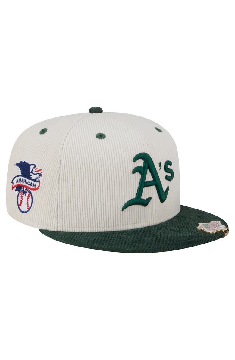 New Era Men's New Era Cream/Dark Green Athletics Two-Tone Corduroy 59FIFTY Fitted Hat, Main, color, 
