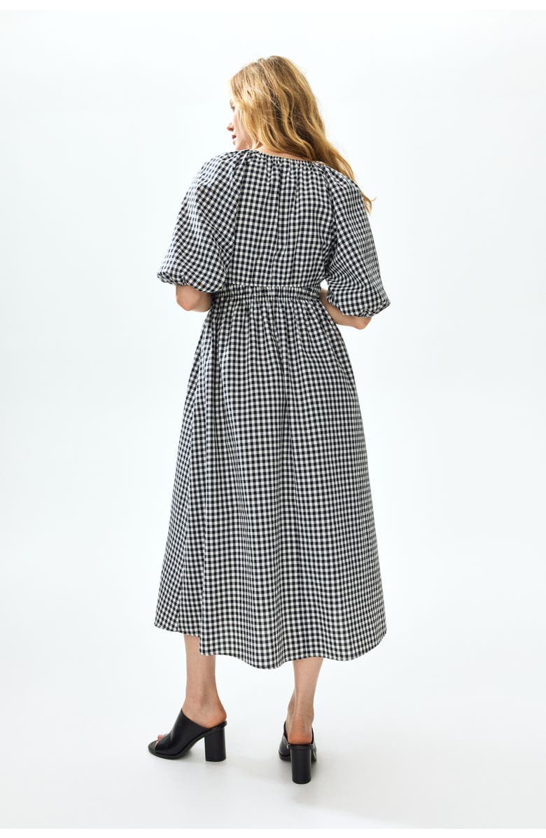 H&M Mama balloon-sleeved midi dress, Alternate, color, Black/Gingham