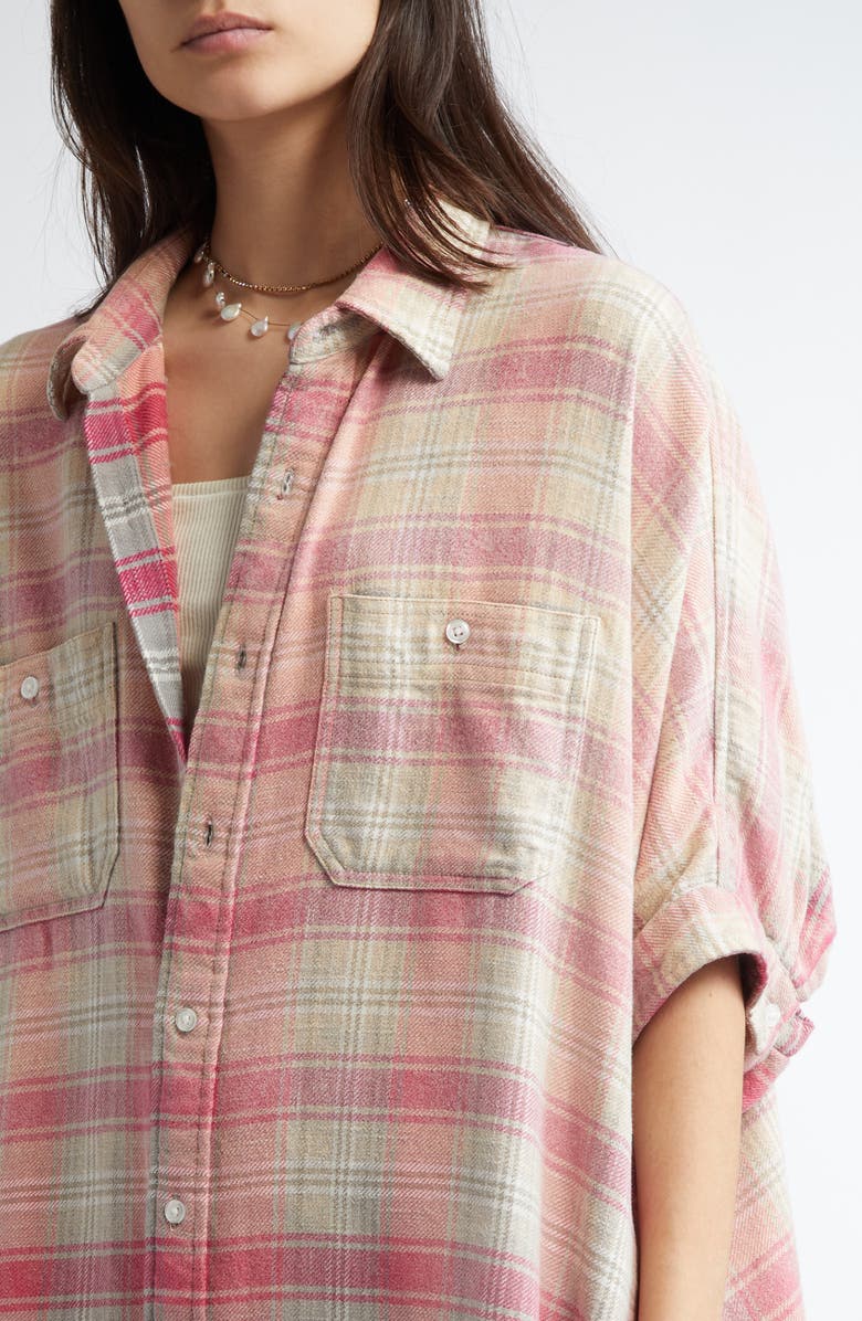 R13 Oversize Boxy Plaid Cotton Flannel Shirtdress, Alternate, color, 
