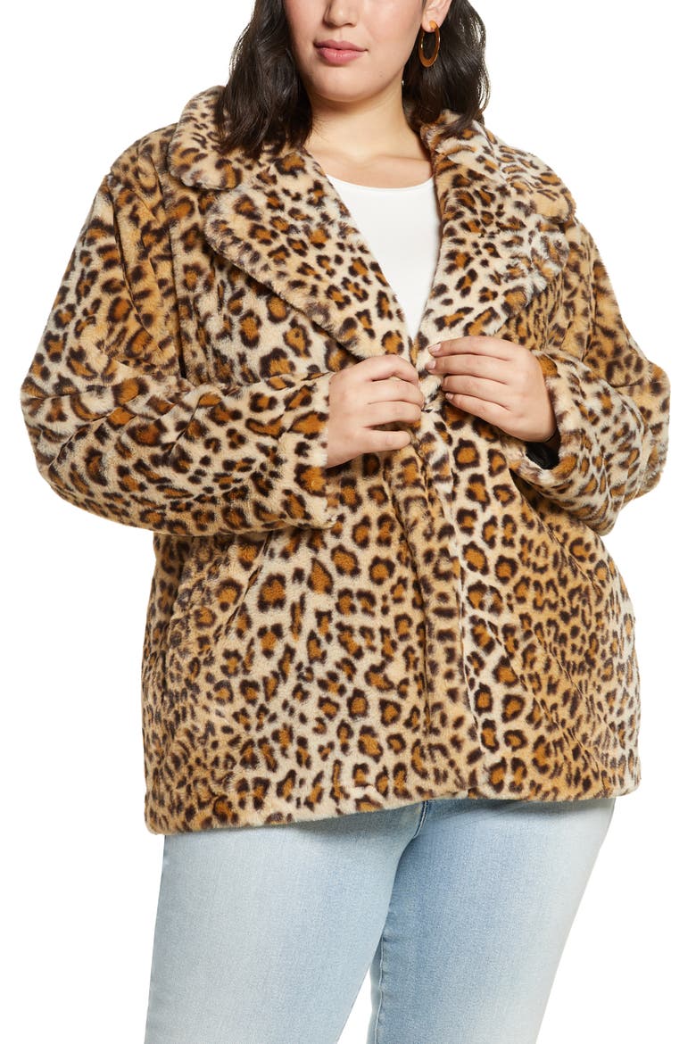 Leopard Print Faux Fur Coat, Alternate, color, LEOPARD