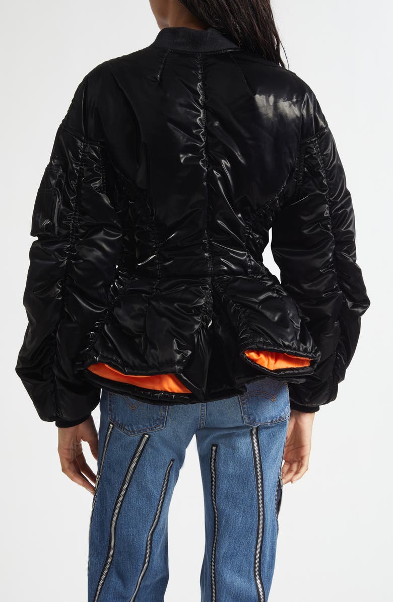 Junya Watanabe Ruched Bomber Puffer Jacket, Alternate, color, Black