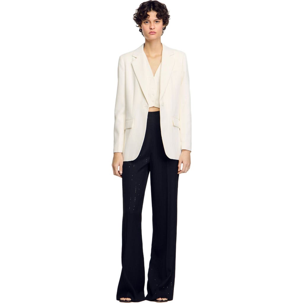 Sandro Sequinned Suit Jacket In Ecru