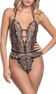 In Bloom by Jonquil Aviva Embroidered Halter Lace Teddy