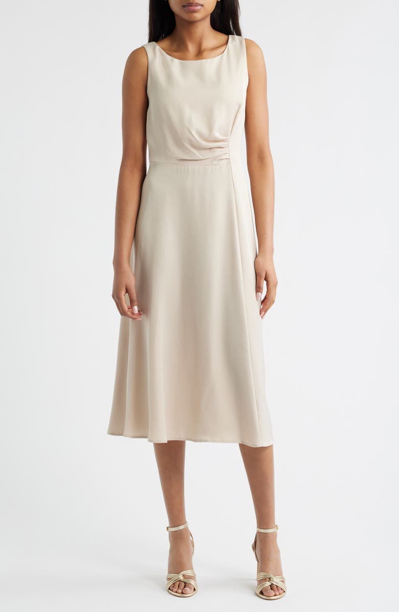 Connected Apparel Sleeveless Satin Midi Dress, Main, color, Champagne