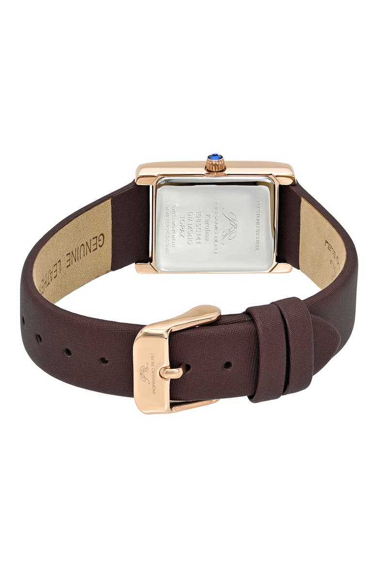 Karolina Diamond & Topaz Leather Strap Watch, 21.5mm x 30mm, Alternate, color, BROWN