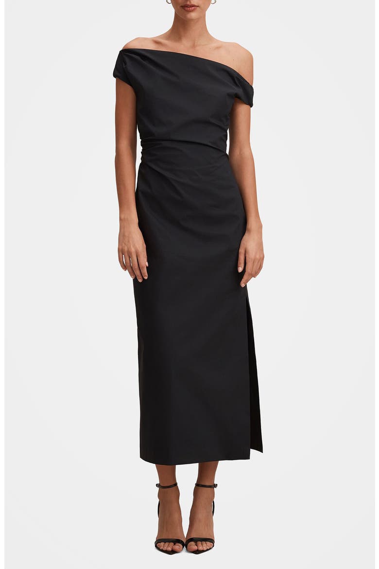 Nicole One-Shoulder Cotton Dress, Main, color, BLACK