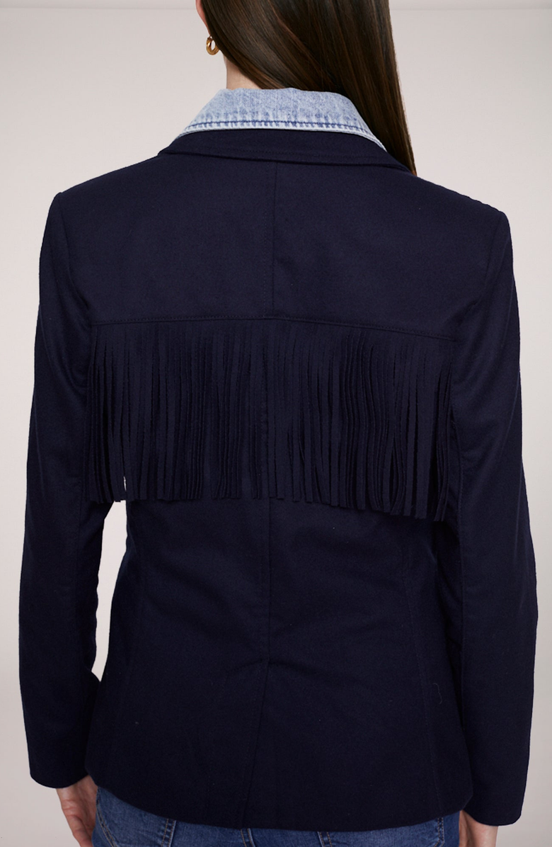BLUE REVIVAL Helen Fringe Blazer with Removable Denim Insert, Alternate, color, Midnight