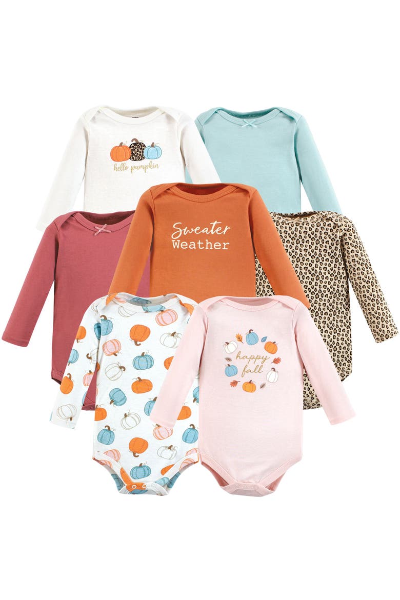 Soft Cotton Long-Sleeve Bodysuits 7-Piece Value Pack, Main, color, Happy Fall