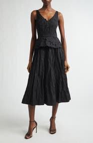 Jason Wu Collection Floral Embroidered Crinkled Peplum Midi Dress