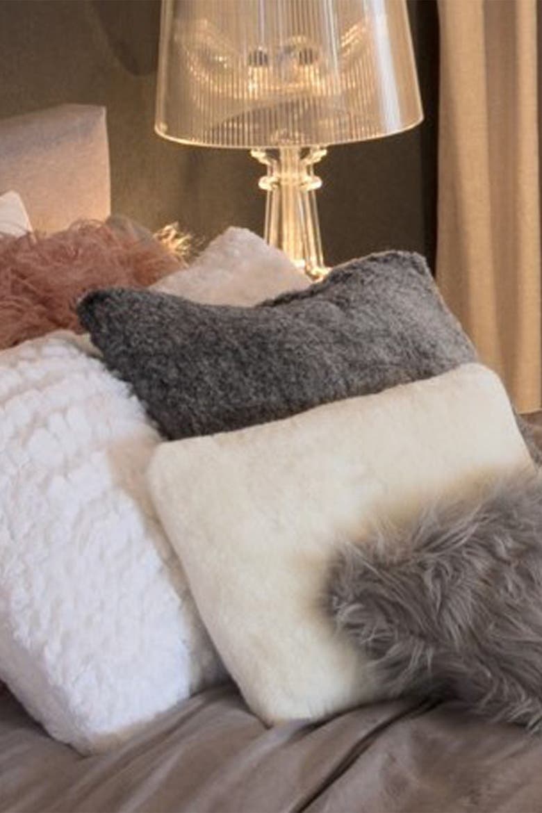 Belton Faux Fur Pillows - Set of 2 - 18" x 18", Alternate, color, IVORY MINK