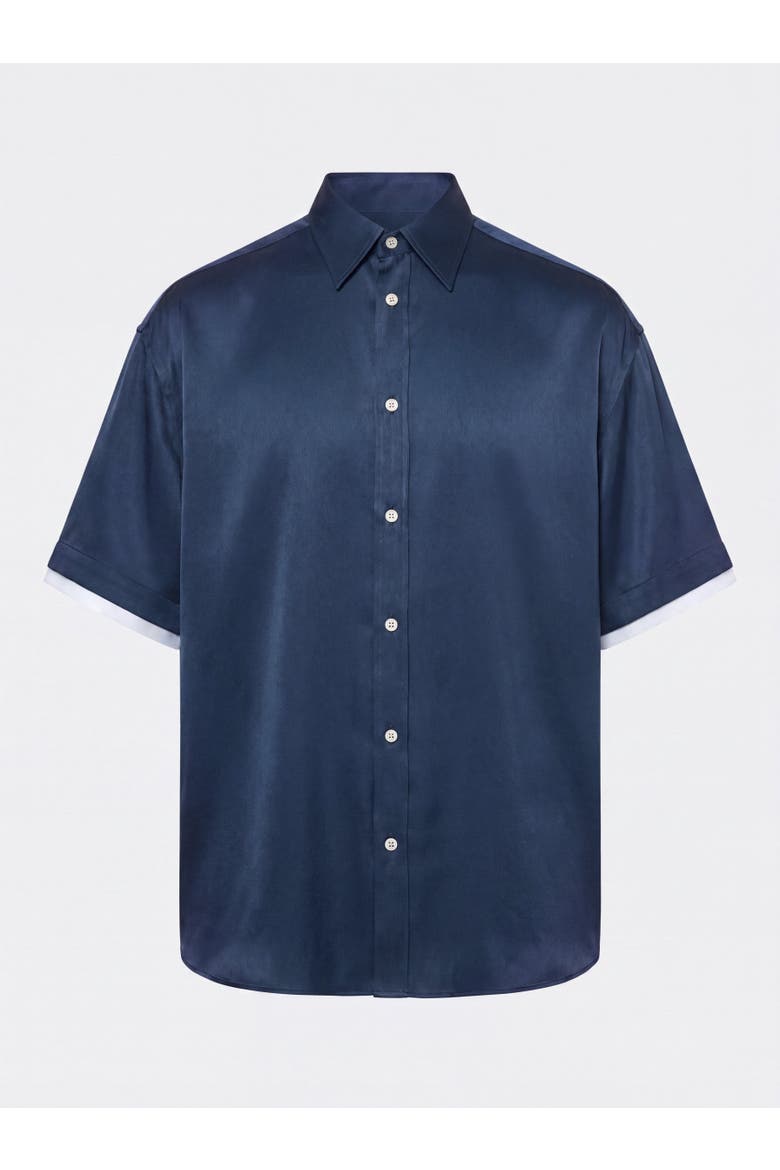 Cupro Double Short Sleeve Shirt, Main, color, Charcoal