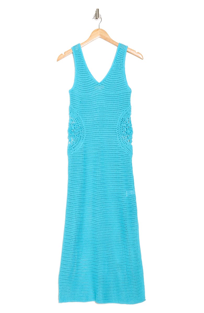 Elan Crochet Open Stitch Cover-Up Tank Dress, Alternate, color, Turquoise