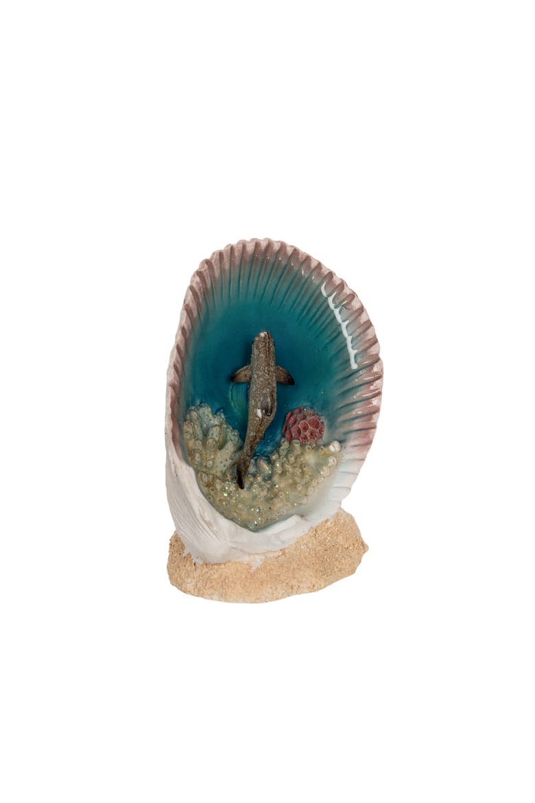 Shark In Seashell Figurine, Alternate, color, Gray