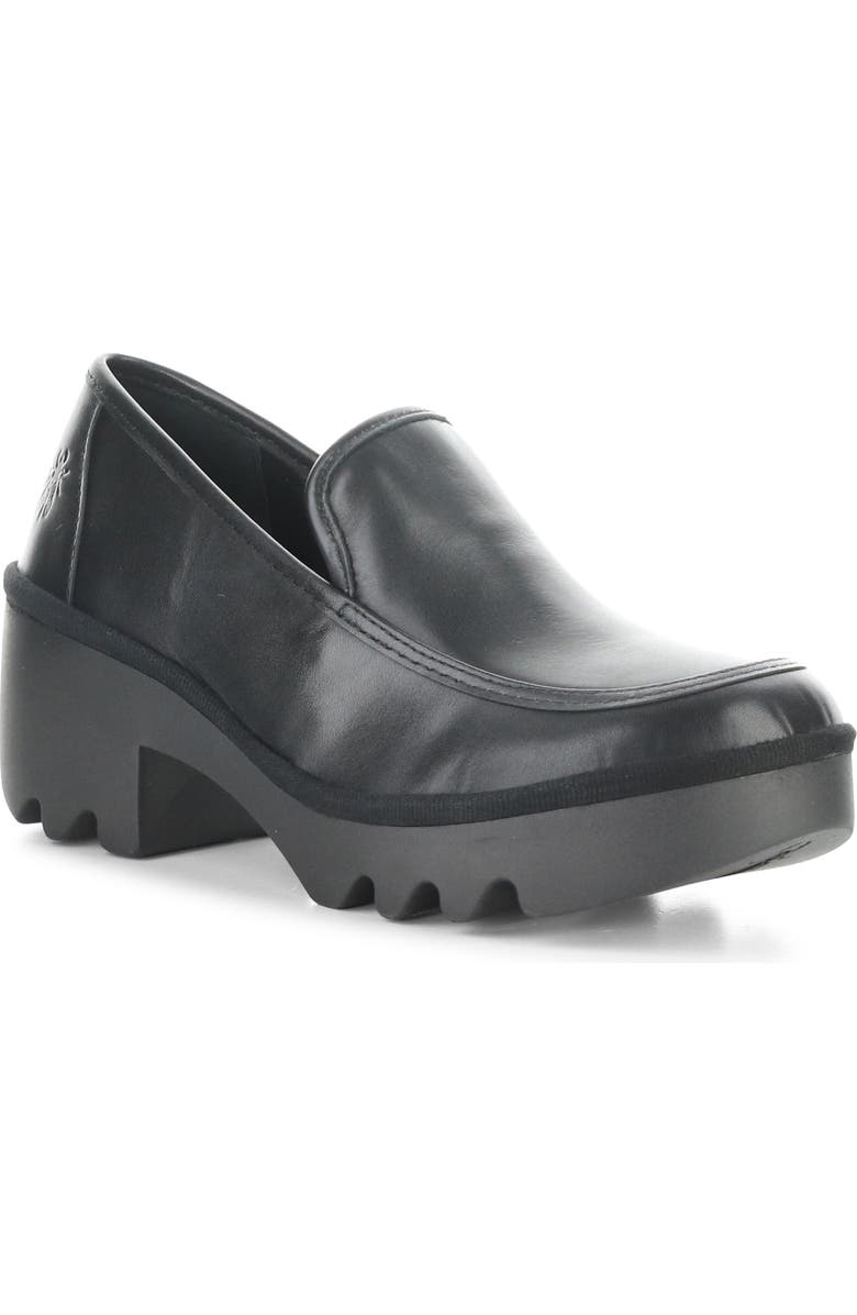 Fly London Block Heel Lug Loafer, Main, color, Black Burn