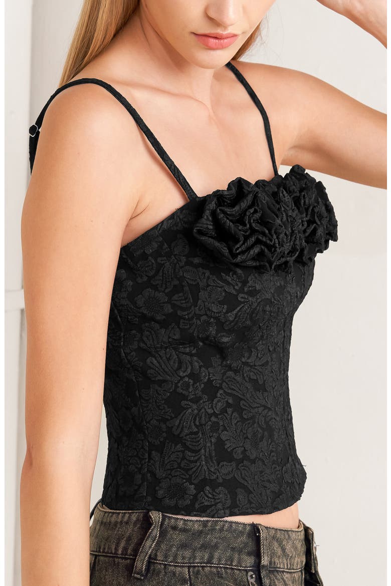 Textured Rosette Tank Top, Alternate, color, BLACK