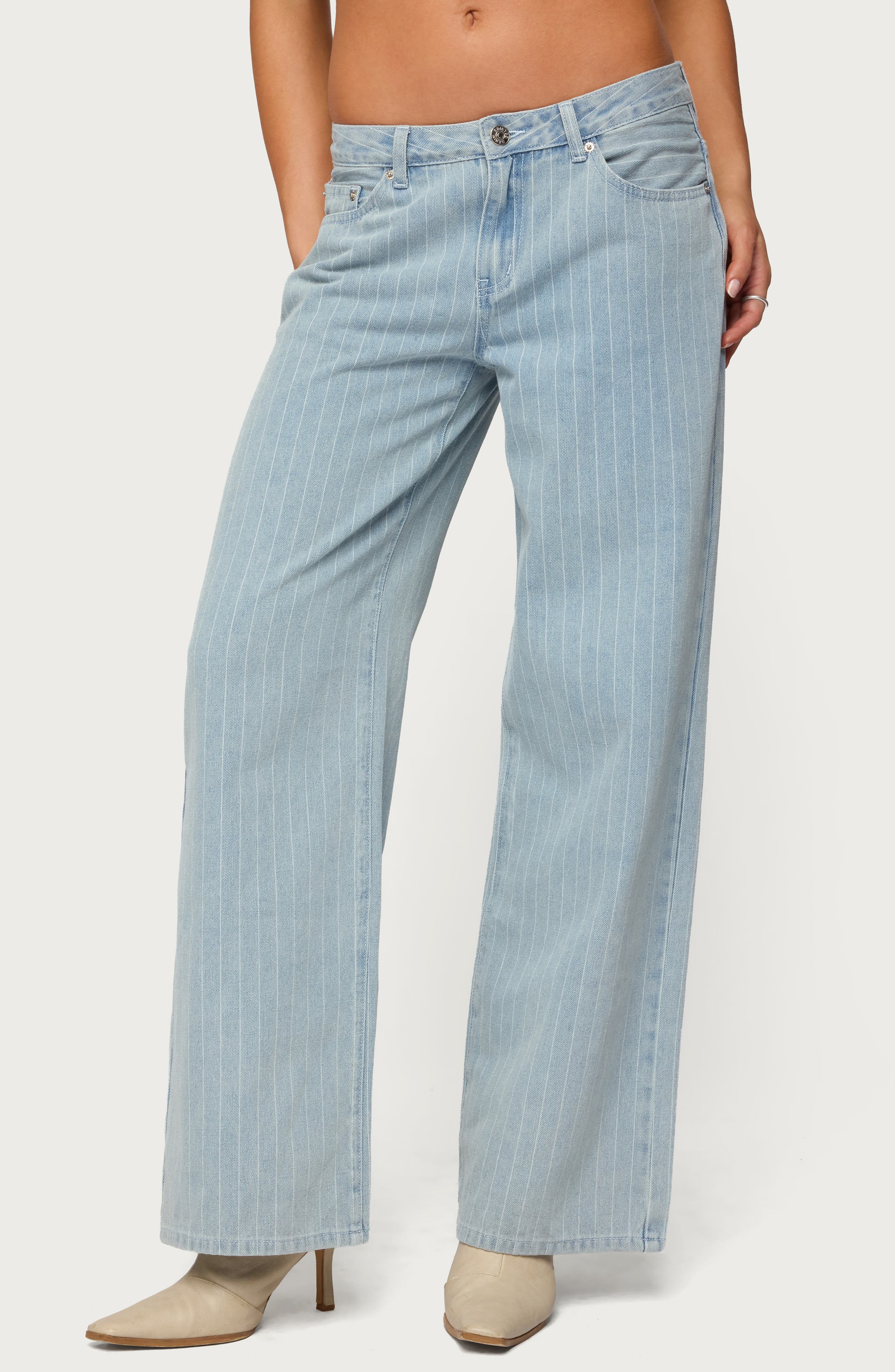 Pinstripe Low Rise Wide Leg Jeans
