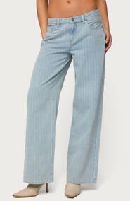 EDIKTED Pinstripe Low Rise Wide Leg Jeans