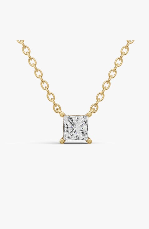 14K Gold 1 ct Lab Grown Princess Shape Diamond Pendant