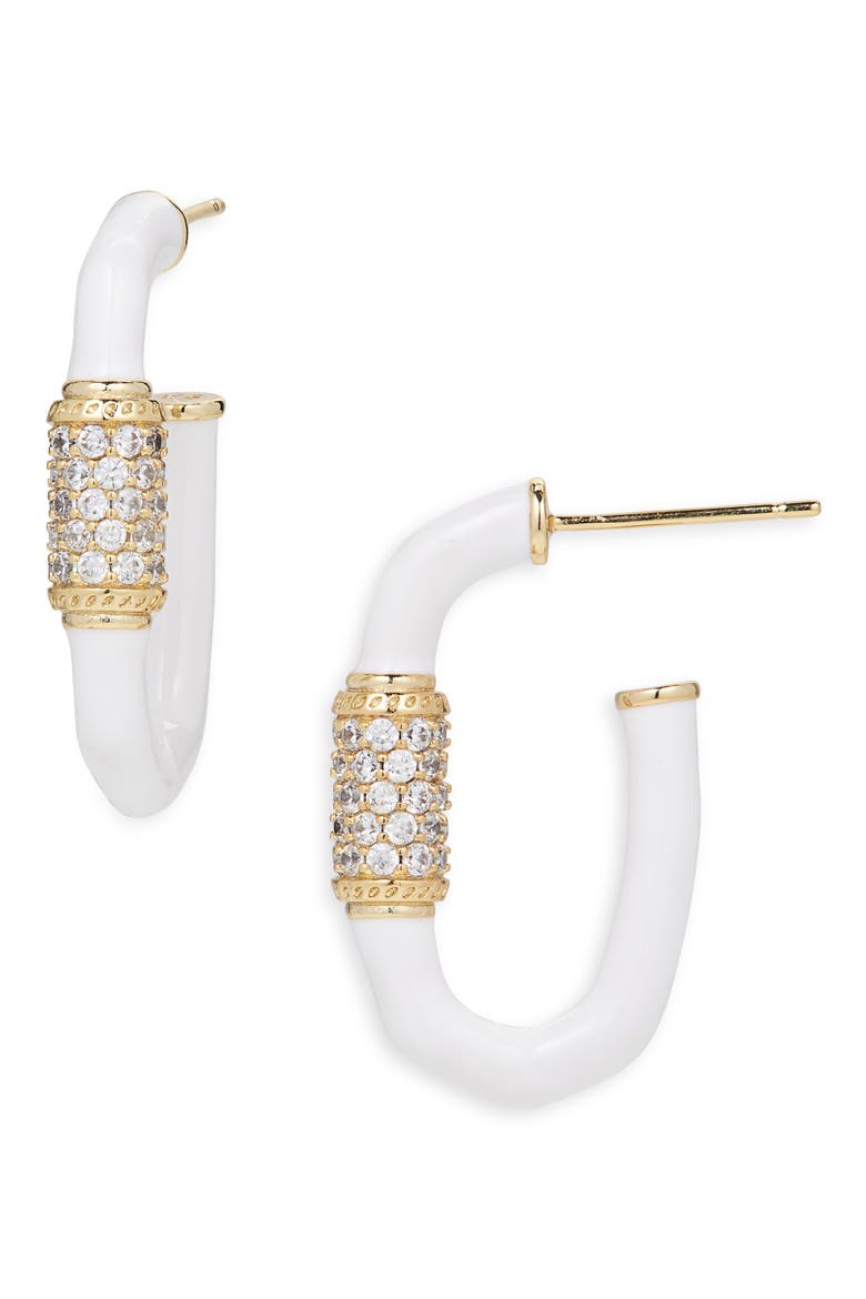 Emery Enamel Hoop Earrings, Main, color, GOLD WHITE MIX